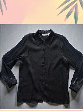 Baci Shimmering Classic Button Down Blouse - Black